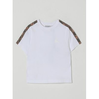 Burberry T-shirt in cotone con bande check Bianco Taglia 4 Burberry T-shirt in cotone con bande check Bianco Taglia 4