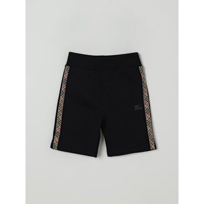 Burberry Pantaloncino jogging in cotone con bande check Nero Taglia 10 Burberry Pantaloncino jogging in cotone con bande check Nero Taglia 10