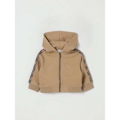 Burberry Felpa con cappuccio in cotone con bande check Sabbia Taglia 12M Burberry Felpa con cappuccio in cotone con bande check Sabbia Taglia 12M