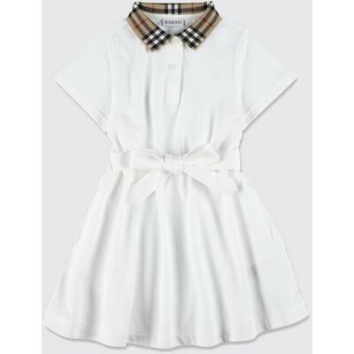 Burberry Abito a polo in cotone con collo check Bianco Taglia 10 Burberry Abito a polo in cotone con collo check Bianco Taglia 10