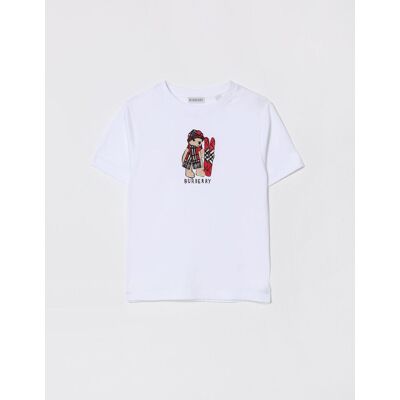 Burberry T-shirt in cotone con stampa Teddy check Bianco Taglia 8 Burberry T-shirt in cotone con stampa Teddy check Bianco Taglia 8