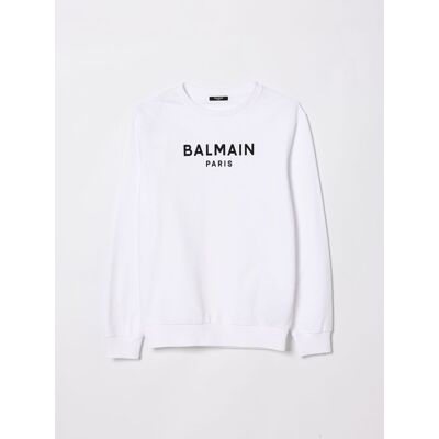 Balmain Felpa girocollo in cotone con logo Bianco Taglia 14 Balmain Felpa girocollo in cotone con logo Bianco Taglia 14