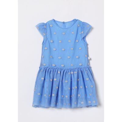 Stella McCartney Abito mini in tulle con ricami floreali Azzurro Taglia 24M Stella McCartney Abito mini in tulle con ricami floreali Azzurro Taglia 24M