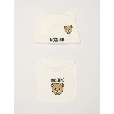 Moschino Cappello da neonato in cotone con stampa logo Panna Taglia 2 Moschino Cappello da neonato in cotone con stampa logo Panna Taglia 2