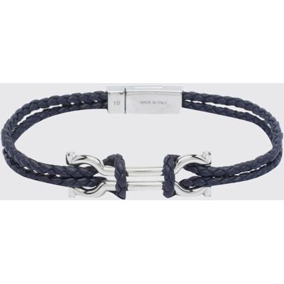 Salvatore Ferragamo Bracciale in pelle intrecciata con chiusura magnetica Gancini Blue Taglia OS Salvatore Ferragamo Bracciale in pelle intrecciata con chiusura magnetica Gancini Blue Taglia OS