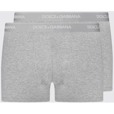 Dolce&Gabbana Set 2 boxer in cotone stretch con logo Grigio Taglia 7 Dolce&Gabbana Set 2 boxer in cotone stretch con logo Grigio Taglia 7
