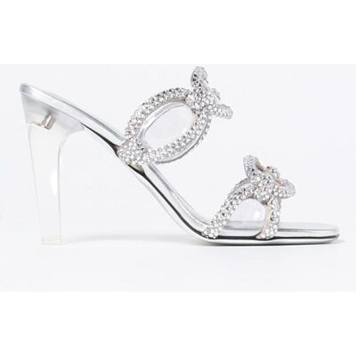 Valentino Garavani Mules Chain 1967 in pelle laminata con strass Argento Taglia 37 Valentino Garavani Mules Chain 1967 in pelle laminata con strass Argento Taglia 37