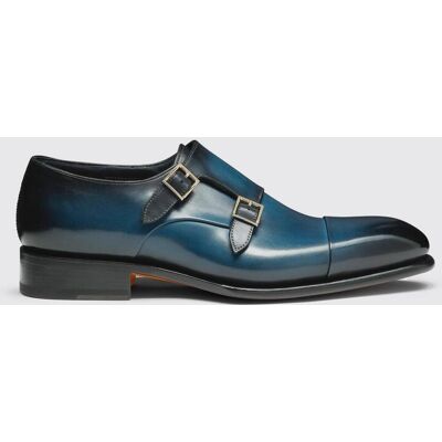 Santoni Monk Strap in pelle Blue Taglia 10 Santoni Monk Strap in pelle Blue Taglia 10
