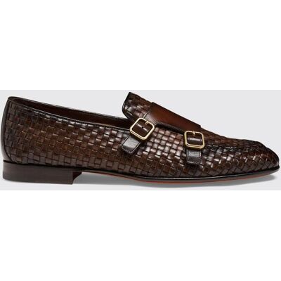 Santoni Monk Strap in pelle intrecciata Marrone Taglia 10 Santoni Monk Strap in pelle intrecciata Marrone Taglia 10