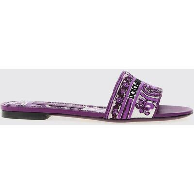 Dolce&Gabbana Sliders in cotone con ricamo maiolica a filo Viola Taglia 36 Dolce&Gabbana Sliders in cotone con ricamo maiolica a filo Viola Taglia 36