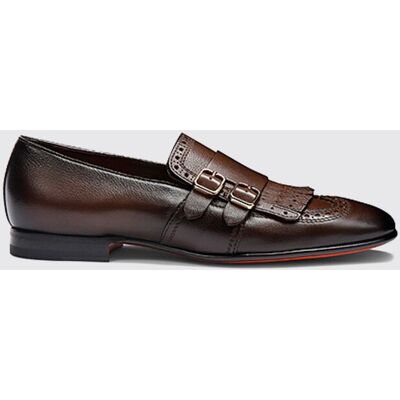 Santoni Monk Strap in pelle con motivo brogue Marrone Taglia 6½ Santoni Monk Strap in pelle con motivo brogue Marrone Taglia 6½
