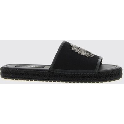 Dolce&Gabbana Sliders in canvas con patch ricamata Nero Taglia 41 Dolce&Gabbana Sliders in canvas con patch ricamata Nero Taglia 41