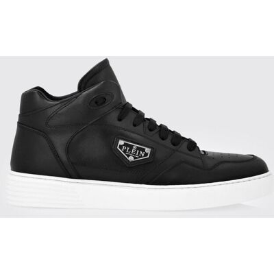 Philipp Plein Sneakers alte stringate in pelle liscia con punta traforata Nero Taglia 35 Philipp Plein Sneakers alte stringate in pelle liscia con punta traforata Nero Taglia 35