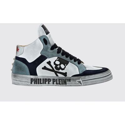 Philipp Plein Sneakers alte Skull in pelle e suede con effetto usurato Bianco Taglia 39 Philipp Plein Sneakers alte Skull in pelle e suede con effetto usurato Bianco Taglia 39
