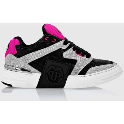 Philipp Plein Sneakers basse in pelle e suede con cristalli e logo Hexagon Fuxia Taglia 45 Philipp Plein Sneakers basse in pelle e suede con cristalli e logo Hexagon Fuxia Taglia 45
