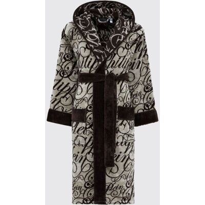 Philipp Plein Accappatoio con cappuccio in cotone con logo Marrone Taglia XXL Philipp Plein Accappatoio con cappuccio in cotone con logo Marrone Taglia XXL