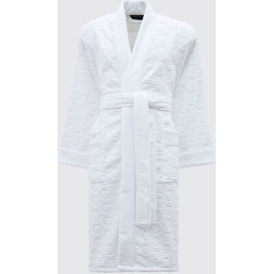 Philipp Plein Accappatoio in spugna di cotone con Hexagon jacquard Bianco Taglia XXL Philipp Plein Accappatoio in spugna di cotone con Hexagon jacquard Bianco Taglia XXL