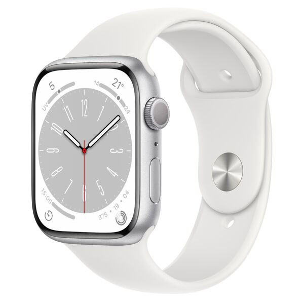 apple watch series 8 45mm gps aluminium silver con sport band white europa