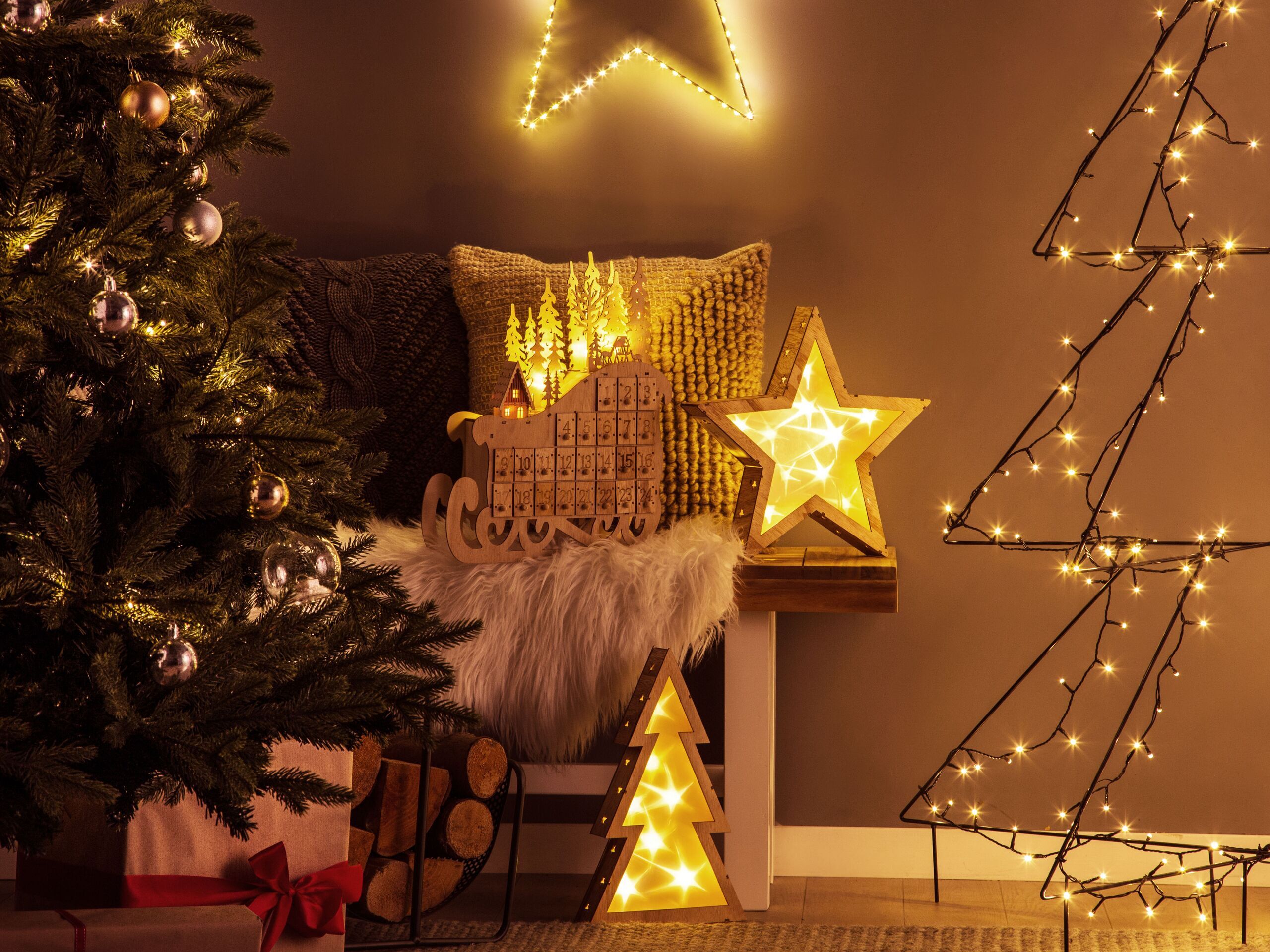 Beliani Moderna Decorazione Con Luci Led Albero Di Natale 35 Cm In Legno Chiaro