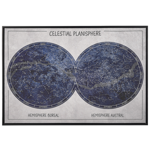 Beliani Quadro su tela con cornice planisfero costellazioni 63 x 93 cm blu Blu