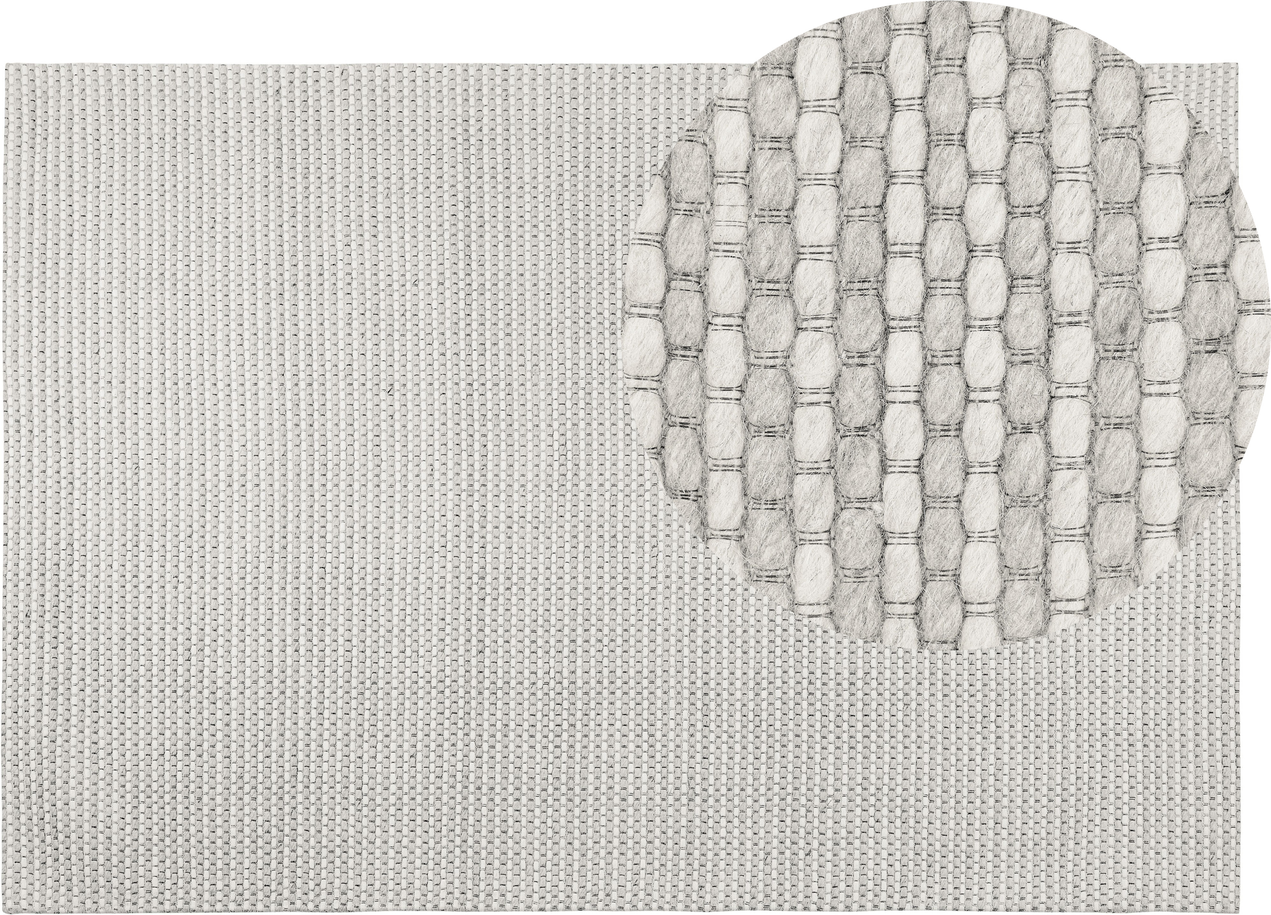 Beliani Tappeto Grigio Lana e Poliestere 140 x 200 cm Trapuntato a Mano Design Classico Grigio