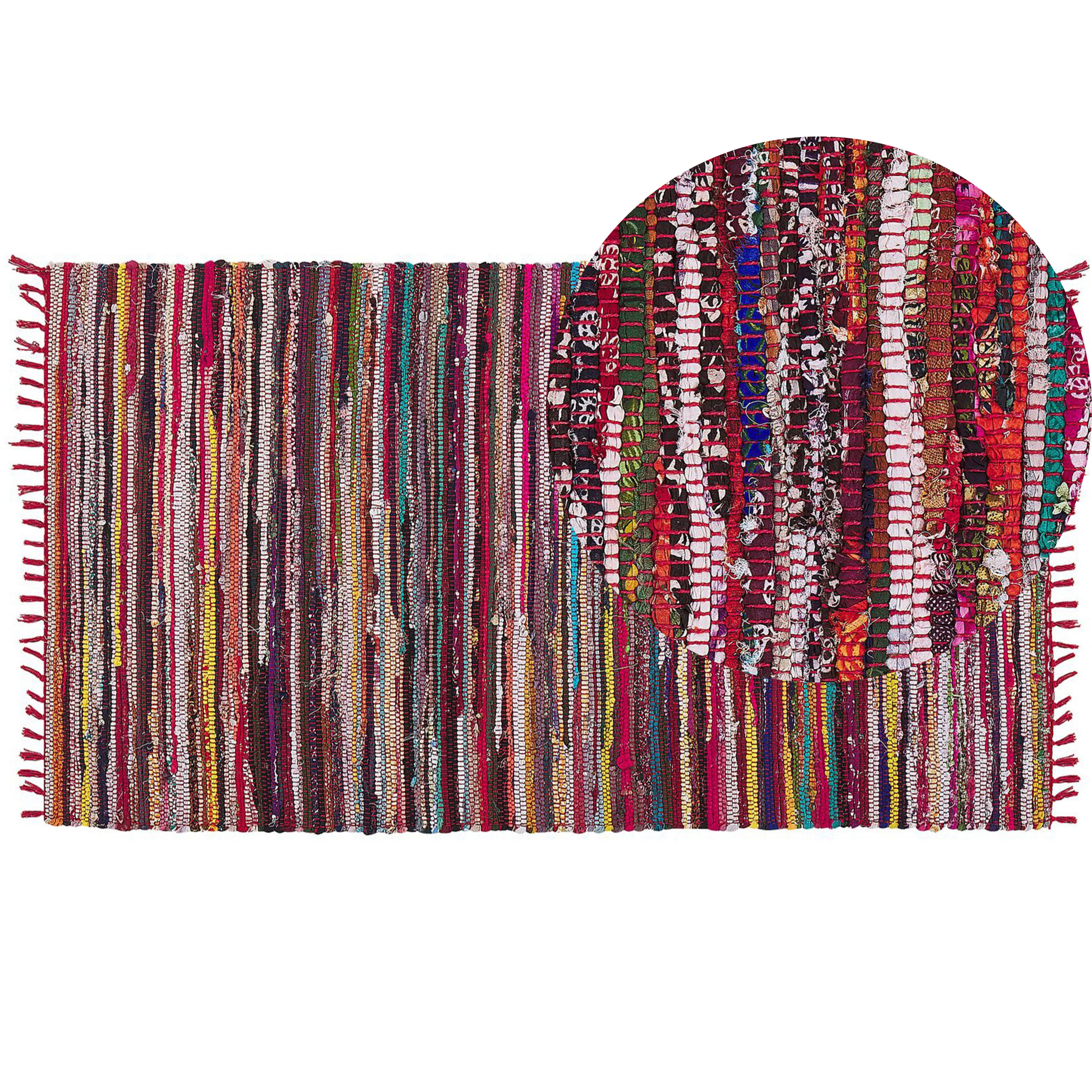 Beliani Tappeto tappetino Multicolore Cotone Poliestere 80 x 150 cm A Righe con Frangia Multicolore