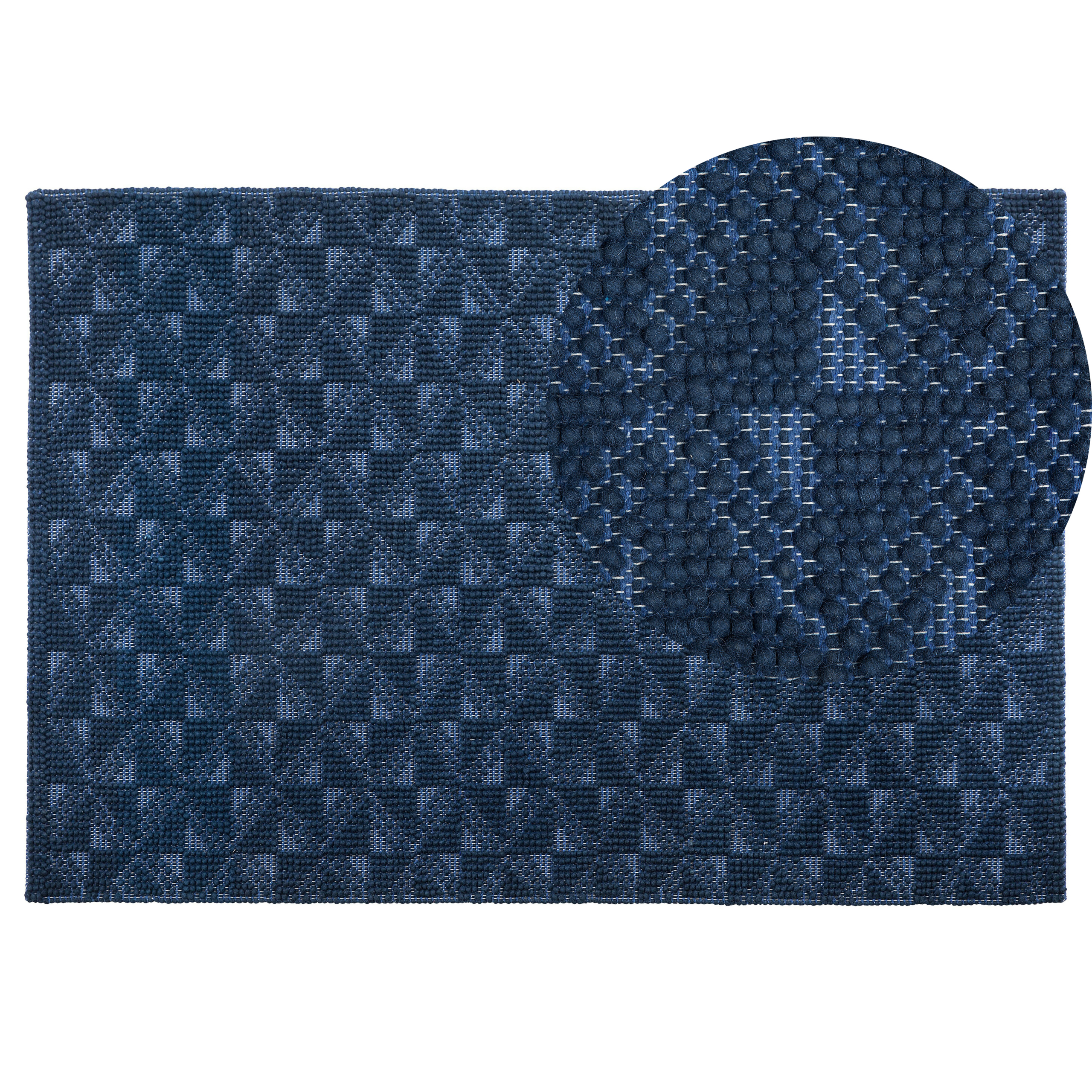 Beliani Tappeto tappetino Blu Navy 140 x 200 cm Lana in stile costiero Blu