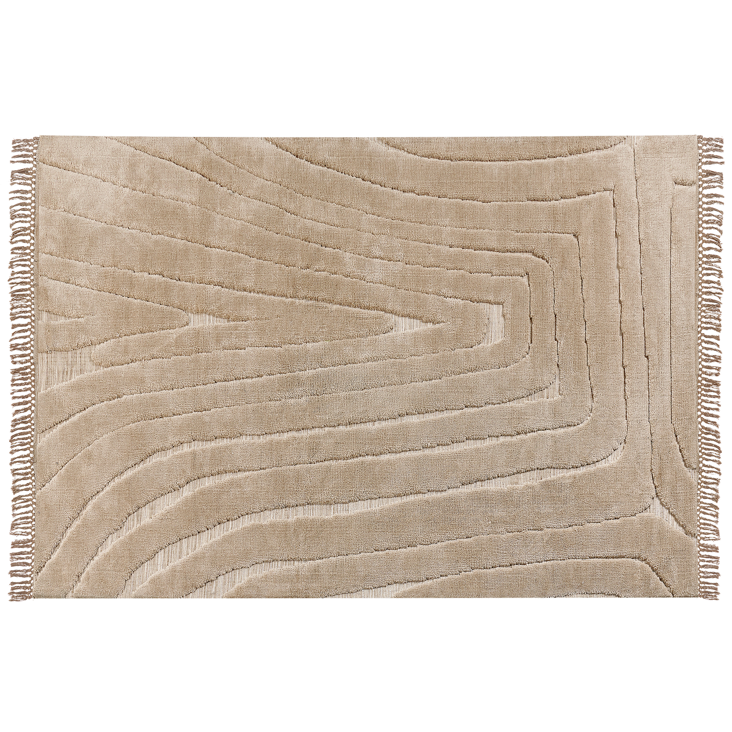 Beliani Tappeto classico in poliestere e cotone con nappe decorative beige 160 x 230 cm Beige