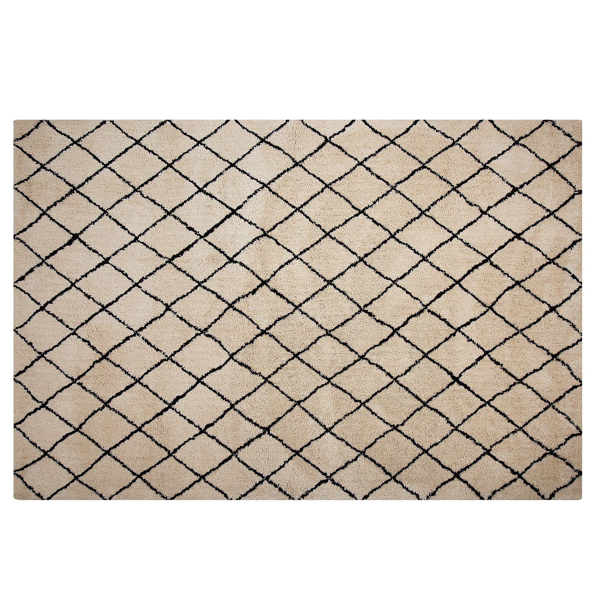 Beliani Tappeto tappetino Beige Con Nero 140 x 200 cm Shaggy Motivo Geometrico Moderno Beige