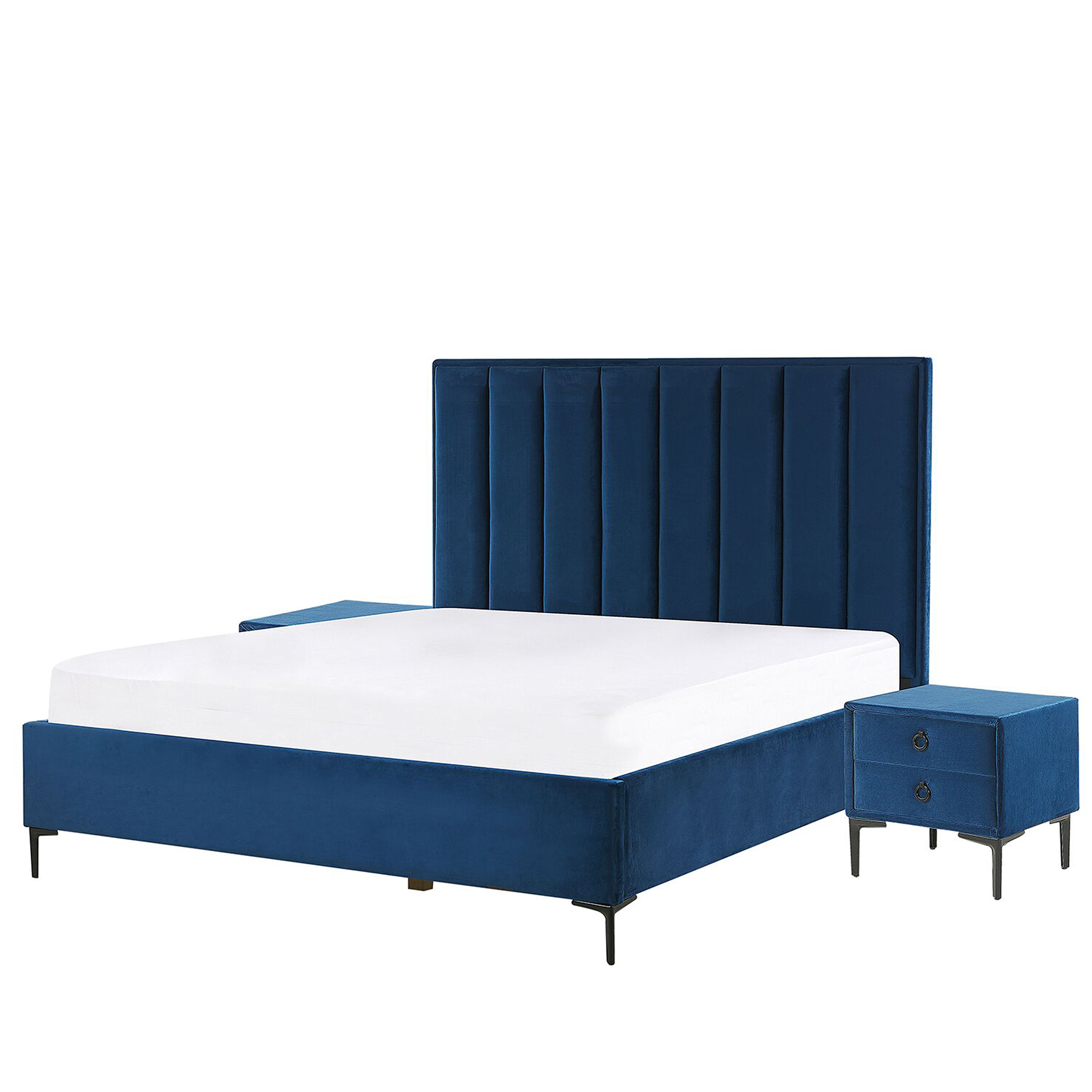 Beliani Set camera da letto velluto blu matrimoniale 140 x 200 cm letto con contenitore Blu