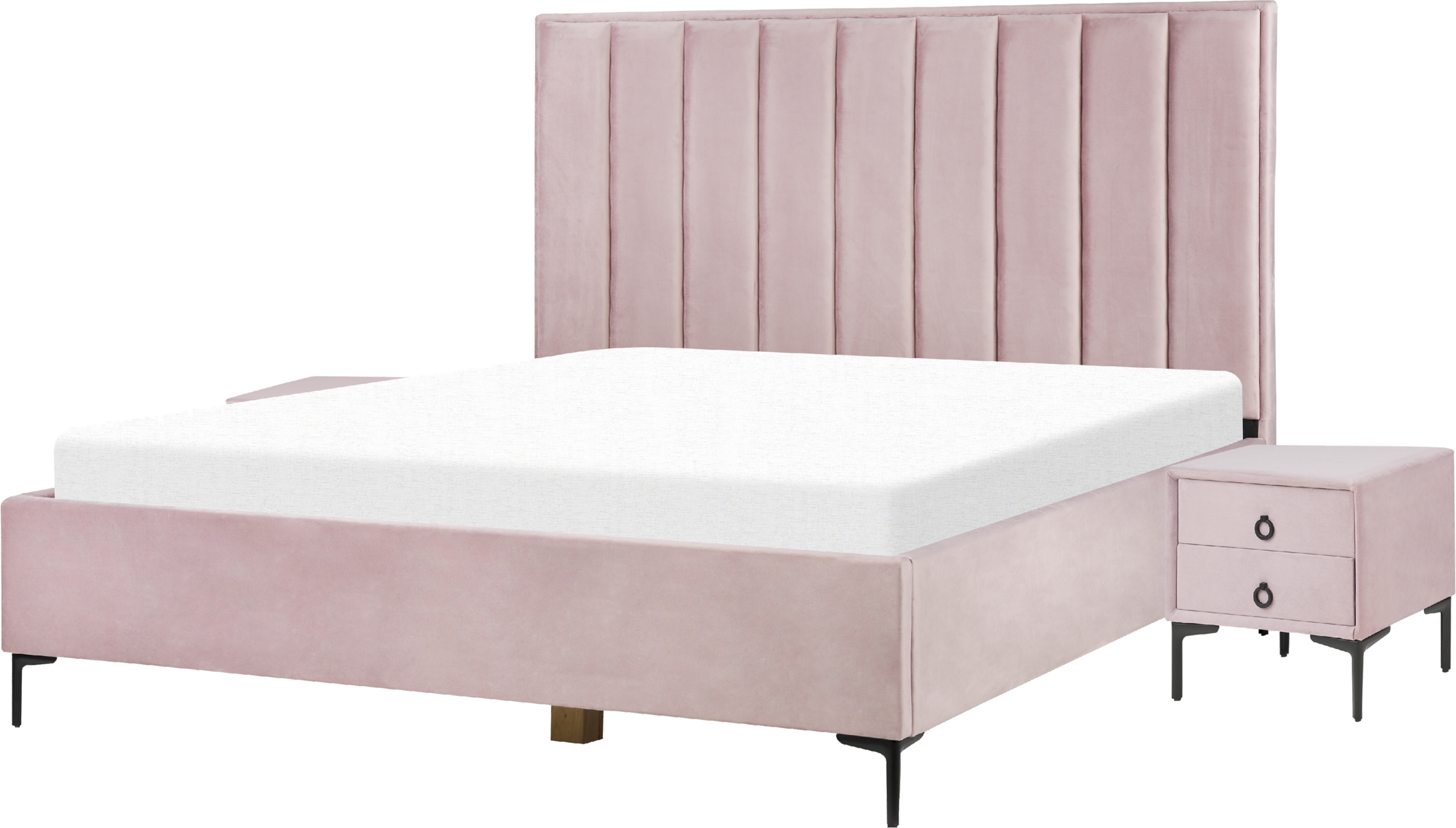 Beliani Set camera da letto in velluto rosa matrimoniale 180 x 200 cm letto con conteni Rosa