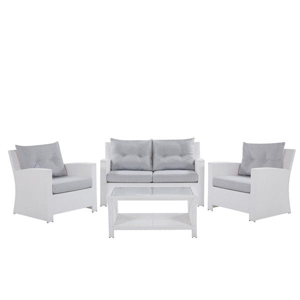 beliani set divano da giardino bianco finto rattan grigio cuscini esterni in vimini set