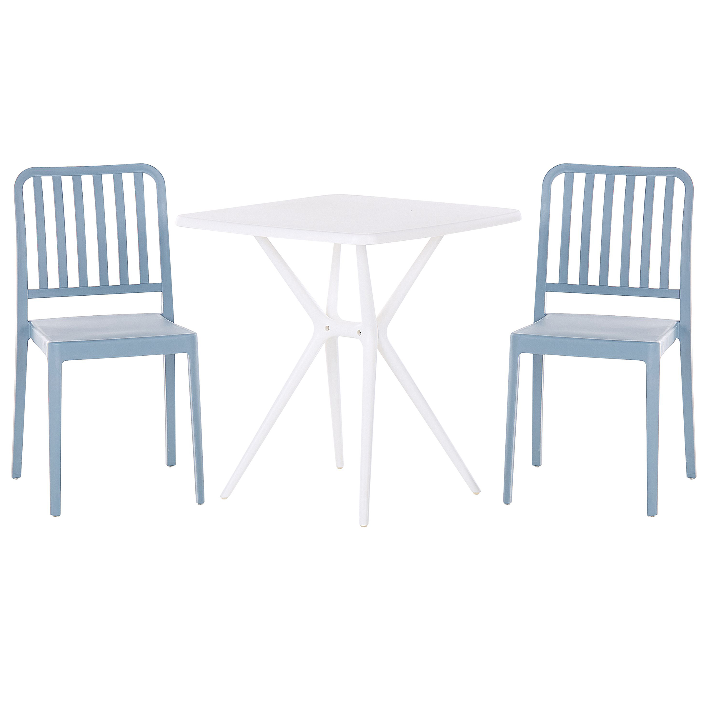 beliani set da bistrot in plastica blu e bianca 2 sedie 1 tavolo mobili da giardino da