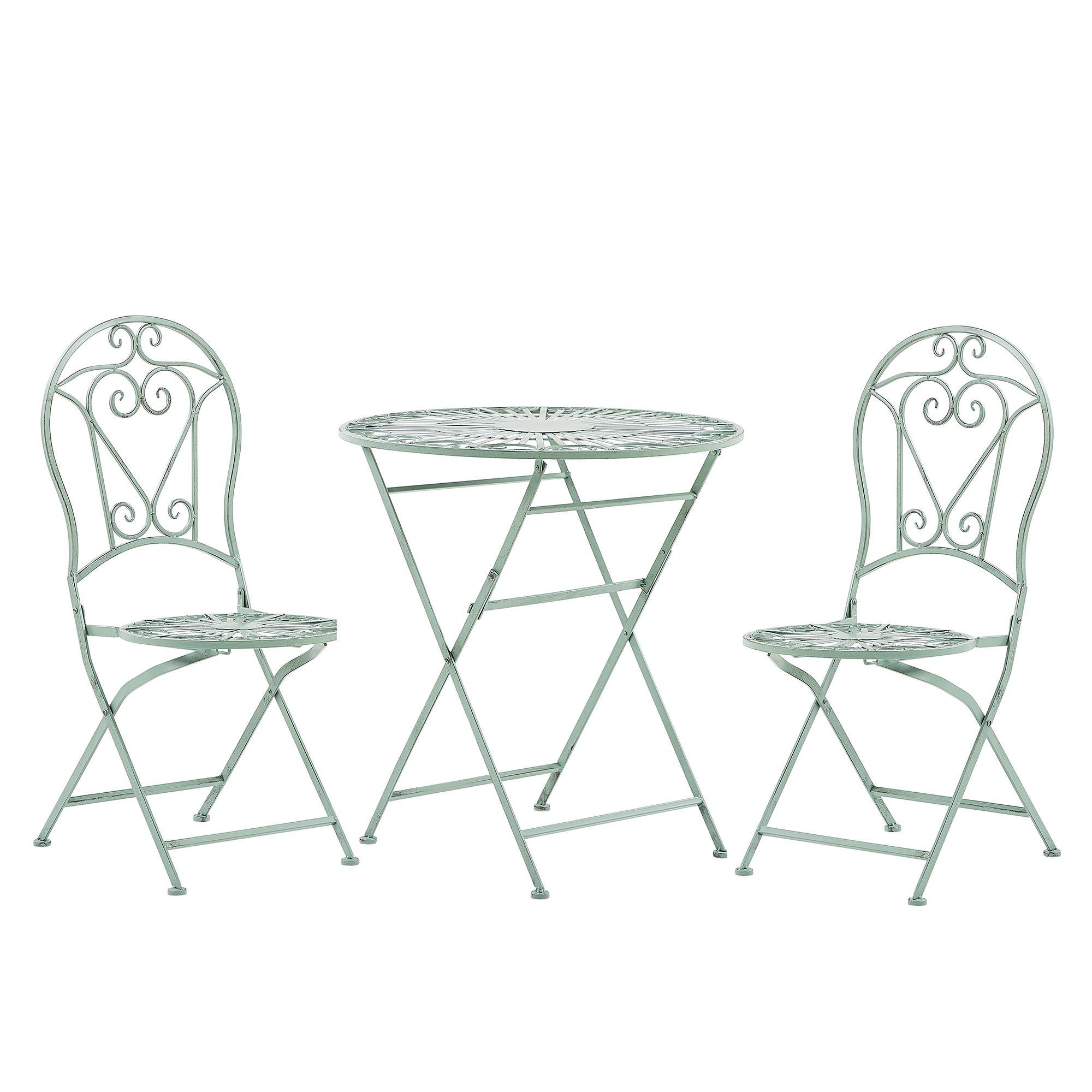 beliani set di 2 sedie e 1 tavolo da giardino in metallo verde pieghevoli retró
