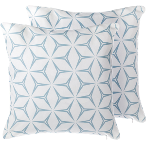 beliani set di 2 cuscini decorativi blu motivo geometrico 45 x 45 cm accessori decorati bianco