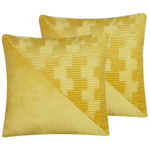 beliani set di 2 cuscini decorativi in velluto giallo 45 x 45 cm quadrati accessori per giallo