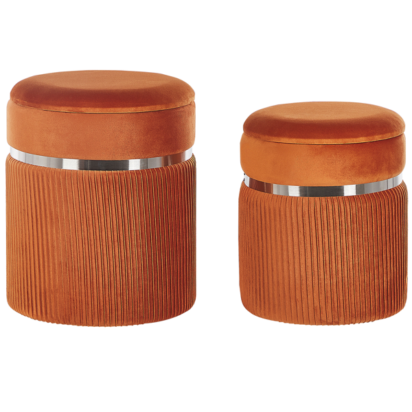 beliani set di 2 pouf velluto arancione fasce metalliche glamour contenitori interni so