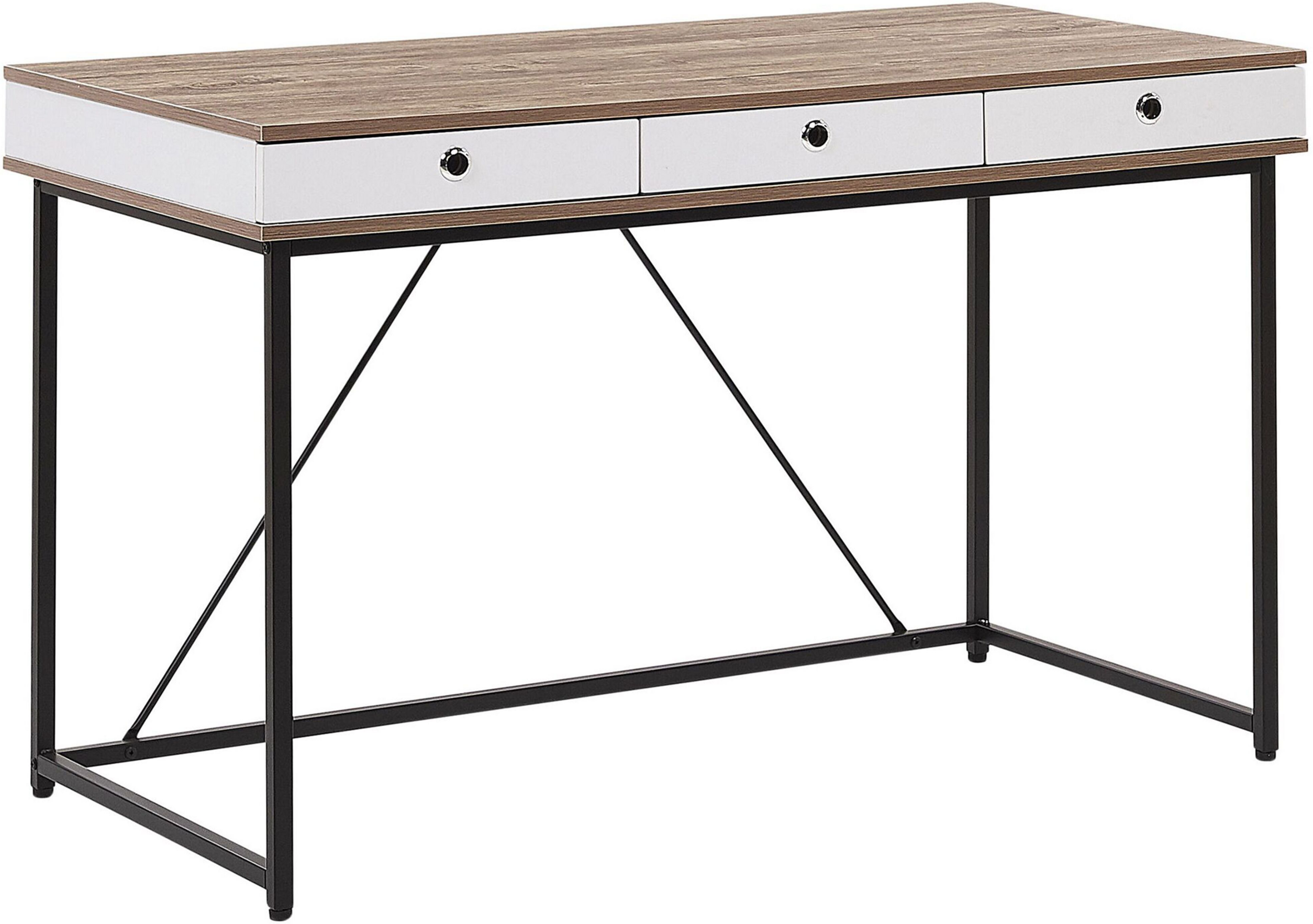 Beliani Scrivania Home Office Top in legno chiaro 120 x 60 cm con struttura verniciata Legno chiaro