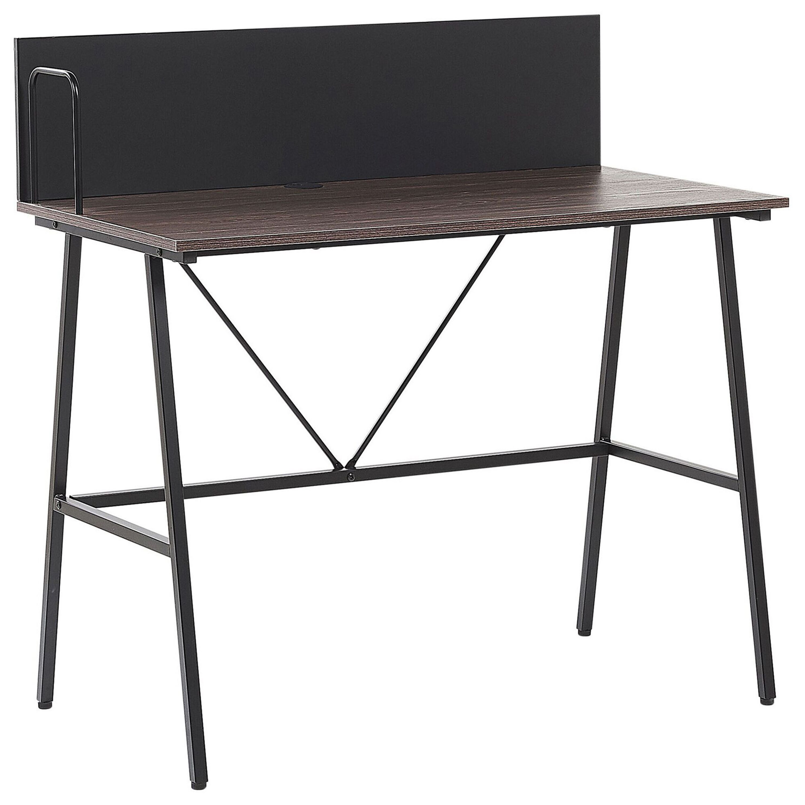 Beliani Scrivania Home Office Top in legno scuro 100 x 50 cm con struttura in metallo v Legno scuro