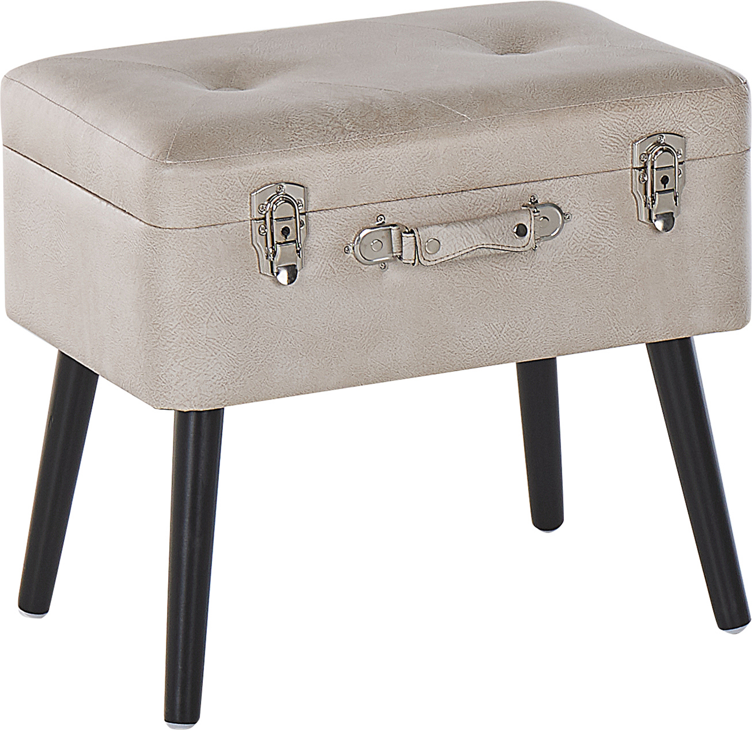 Beliani Comodino Sgabello Contenitore con gambe nere imbottite in ecopelle beige con de Beige