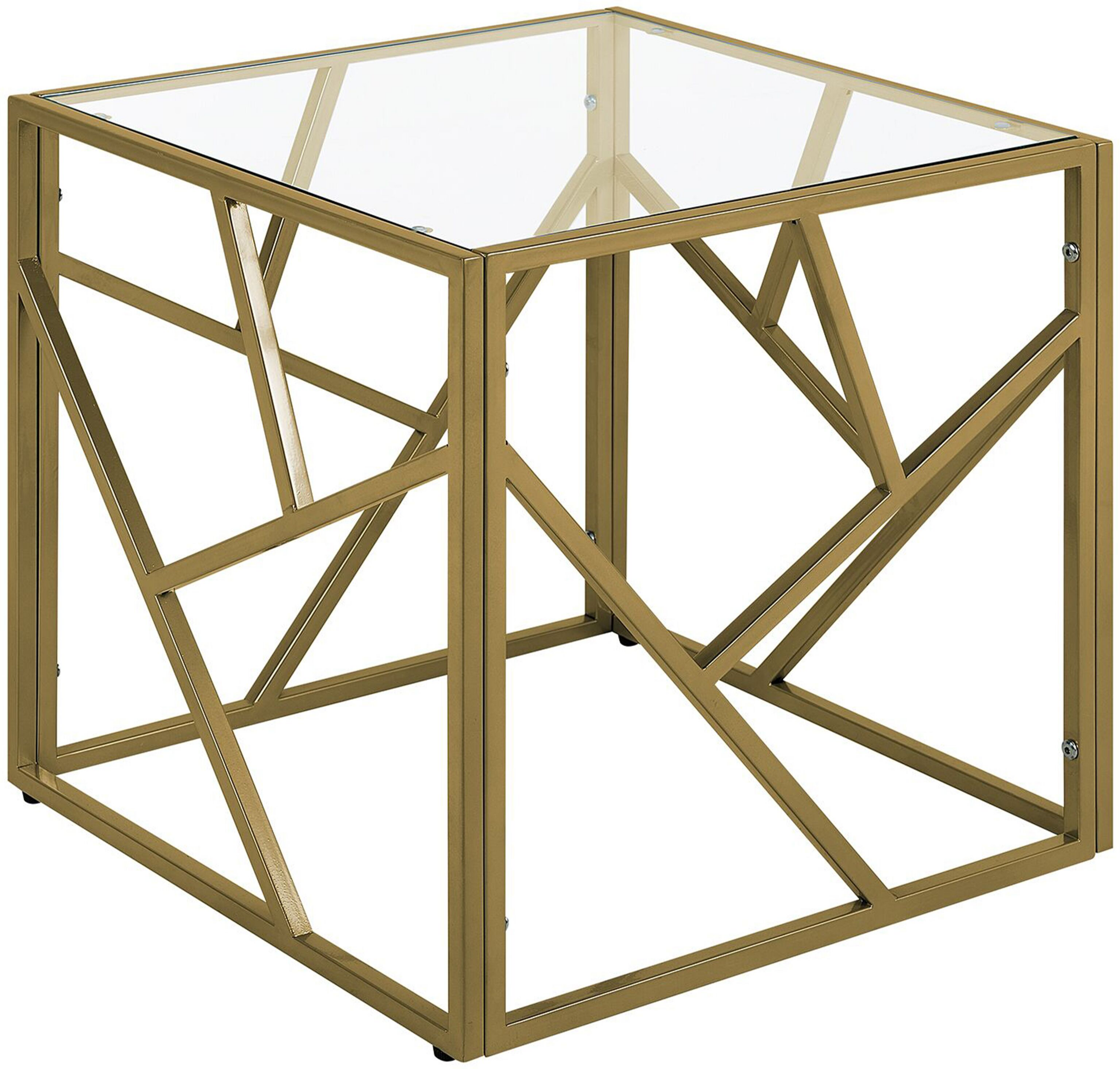 Beliani Tavolino Piano In Vetro Trasparente Struttura In Metallo Dorato Cubo 50 x 50 cm Oro