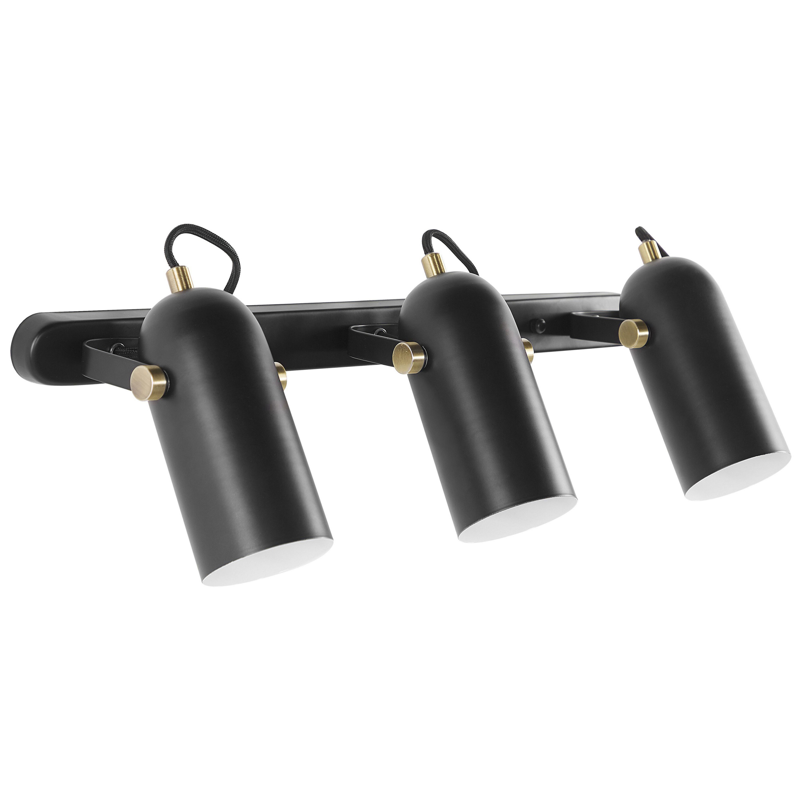 beliani lampada da parete in metallo nero a 3 luci con paralume regolabile