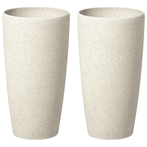 beliani set di 2 vasi polvere di pietra beige chiaro 23 cm coppia di fioriere accessori