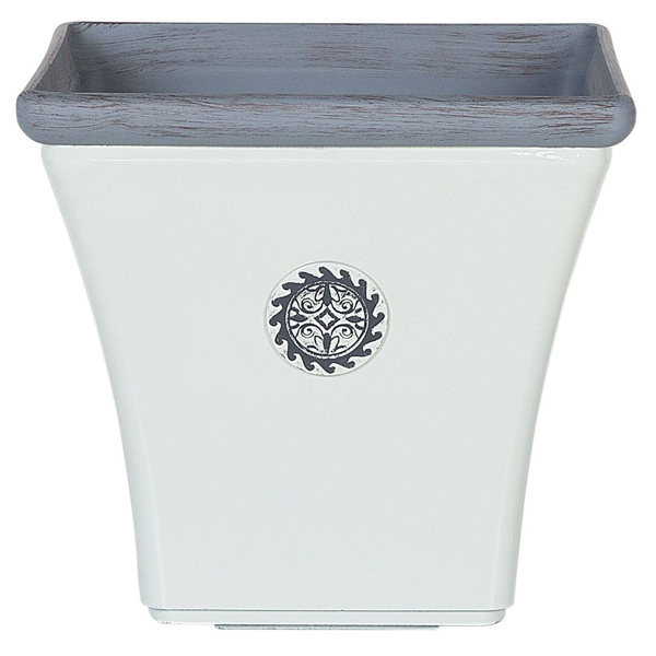 beliani vaso per piante fioriera in miscela di pietra bianca per esterni quadrata 37 x