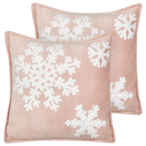 Beliani Set di 2 cuscini decorativi in cotone velluto con motivo natalizio fiocco di ne Rosa