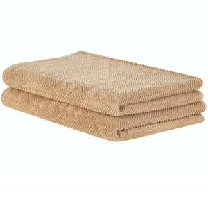 Beliani Set di 2 asciugamani in morbido cotone beige con motivo a spina di pesce stile Beige