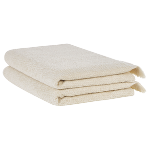 Beliani Set di 2 asciugamani bagno in spugna di cotone beige con nappe decorative Beige