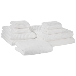 Beliani Set di 9 asciugamani da bagno e tappetino da bagno per ospiti in cotone bianco Bianco