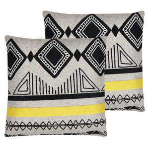 Beliani Set di 2 cuscini decorativi boho beige nero con cerniera 45x45 cm Beige