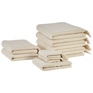 Beliani Set di 9 asciugamani bagno in spugna di cotone beige con nappe decorative Beige